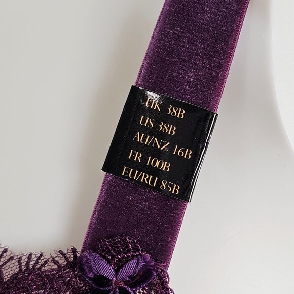 Dita Von Teese Evelina Aubergine Plum Unlined Embroidered Bra, Size 38B - Picture 7 of 10